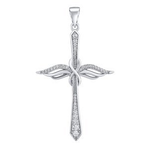 Stříbrný přívěsek křížek s andělskými křídly Auel s Brilliance Zirconia