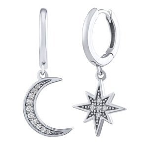 Stříbrné visací náušnice měsíc a hvězda Alcor s Brilliance Zirconia