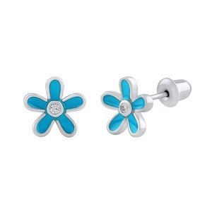 Stříbrné náušnice Baila květinky modré s Brilliance Zirconia