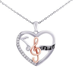 Stříbrný náhrdelník Amadeus s hudebními motivy s Brilliance Zirconia