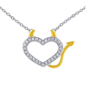 Stříbrný/pozlacený náhrdelník Devil ve tvaru srdce s Brilliance Zirconia