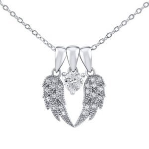 Stříbrný náhrdelník s přívěskem křídel a srdce Aurélie s Brilliance Zirconia