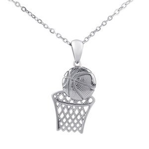 Stříbrný náhrdelník Jordan s přívěskem basketbalového míče a koše