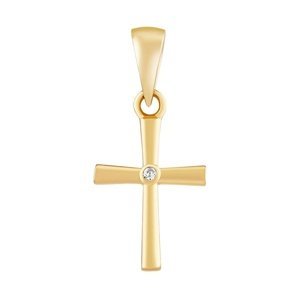 Stříbrný - pozlacený přívěsek křížek Diniel s čirým Brilliance Zirconia