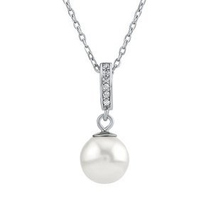 Stříbrný náhrdelník s bílou perlou Swarovski® Crystals 8mm