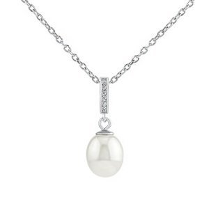 Stříbrný náhrdelník Cassidy s přírodní bílou perlou 9 mm a Brilliance Zirconia