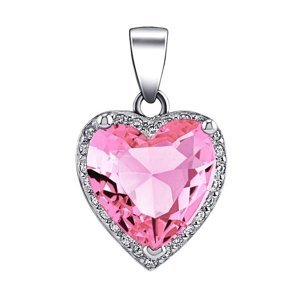 Stříbrný přívěsek s růžovým kamenem ve tvaru srdce s Brilliance Zirconia
