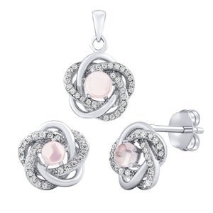 SILVEGO Stříbrný set šperků ROSALYN - náušnice a přívěsek s pravým Růženínem a Brilliance Zirconia