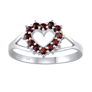 Stříbrný prsten srdce s pravým přírodním Granátem velikost obvod 63 mm