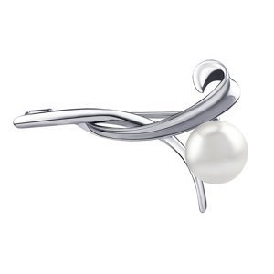 Stříbrná brož Satine s bílou přírodní perlou