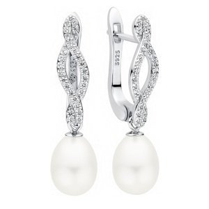 Stříbrné náušnice Lisa s pravou bílou perlou a Brilliance Zirconia
