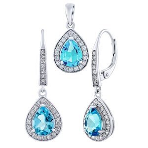 Stříbrný set šperků BRISA s pravým modrým Topazem a Brilliance Zirconia