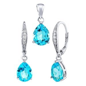Stříbrný set šperků June s pravým modrým Topazem a Brilliance Zirconia