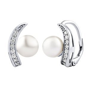 Stříbrné náušnice ADELINA s bílou přírodní perlou a Brilliance Zirconia