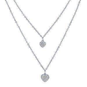 Dvojitý stříbrný náhrdelník s přívěsky srdce s Brilliance Zirconia