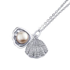 Stříbrný řetízek LAGOON s přírodní perlou a čirými zirkony Briliance Zirconia