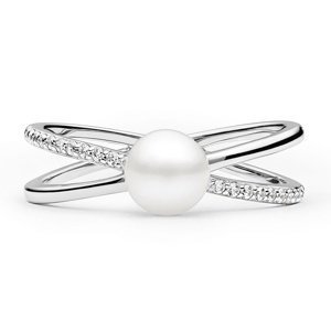 Stříbrný prsten Eternity s pravou přírodní bílou perlou a Brilliance Zirconia velikost obvod 62 mm