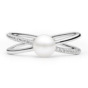 Stříbrný prsten Eternity s pravou přírodní bílou perlou a Brilliance Zirconia velikost obvod 57 mm