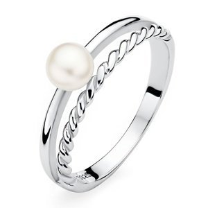 Stříbrný prsten Alisia s pravou přírodní bílou perlou velikost obvod 54 mm
