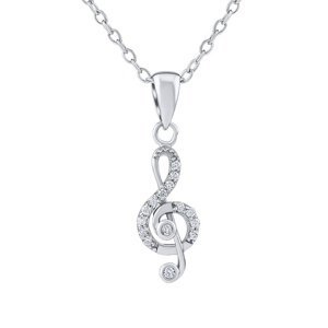 Stříbrný náhrdelník s přívěskem houslový klíč s Brilliance Zirconia