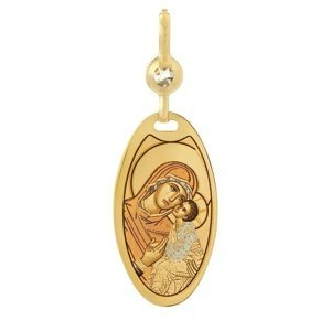 Zlatý přívěsek Panny Marie s Ježíškem pozlacený růžovým a bílým zlatem