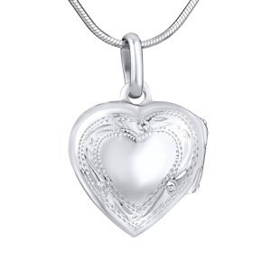 Stříbrný medailon otevírací srdce s rytím 16 mm