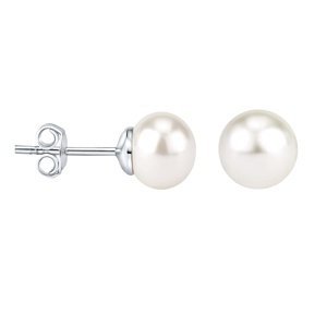 Stříbrné náušnice pecky s bílou přírodní perlou 6 mm