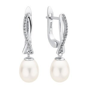 Stříbrné náušnice Niam s bílou přírodní perlou a Brilliance Zirconia