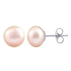 Stříbrné náušnice s růžovou přírodní perlou 10 mm