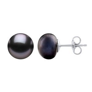 Stříbrné náušnice s přírodní perlou 10 mm v barvě černá tahiti