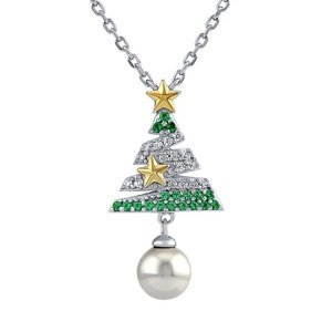 Stříbrný náhrdelník Falco vánoční strom se syntetickou perlou