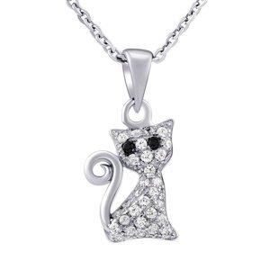 Stříbrný náhrdelník kočka Bessie s čirými Brilliance Zirconia