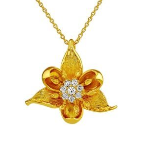 Stříbrný/pozlacený náhrdelník Aini s květinou a Brilliance Zirconia 18kt.