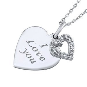 Stříbrný náhrdelník s přívěskem srdíčka  "I love you" -   42 + 5 cm