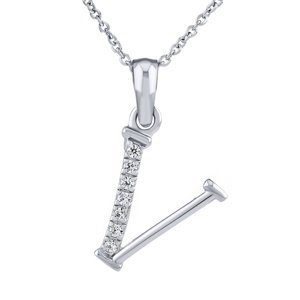Stříbrný náhrdelník s přívěskem písmene V s Brilliance Zirconia