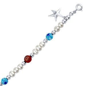 Stříbrný náramek Triton s pravými perlami, hvězdou a barevnými korálkami