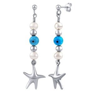 Stříbrné náušnice Triton s pravými perlami, hvězdami a korálkami