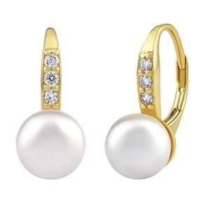 Stříbrné/pozlacené náušnice CASSIDY s bílou perlou Swarovski® Crystals