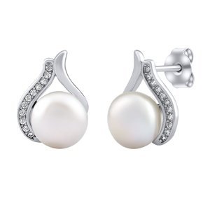 Stříbrné náušnice Niale s pravou perlou a Brilliance Zirconia