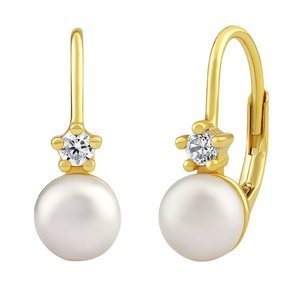 Stříbrné/pozlacené náušnice s pravou přírodní perlou a Brilliance Zirconia