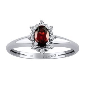 Stříbrný prsten Lina s přírodním granátem a Brilliance Zirconia velikost obvod 50 mm
