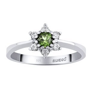 Stříbrný prsten Leana s přírodním vltavínem a Brilliance Zirconia velikost obvod 50 mm