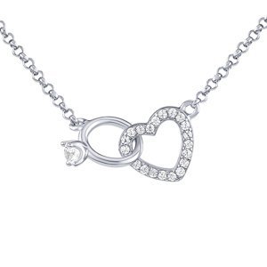 Stříbrný náhrdelník srdce spojené s prstýnkem