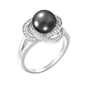 Stříbrný prsten LAGUNA s pravou přírodní černou perlou velikost obvod 55 mm
