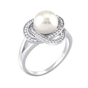 Stříbrný prsten LAGUNA s pravou přírodní bílou perlou velikost obvod 55 mm