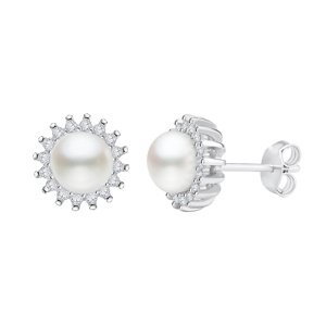 Decentní stříbrné náušnice VERA s přírodní bílou perlou a s puzetou