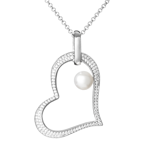 Stříbrný přívěsek Srdce s bílou pravou přírodní perlou