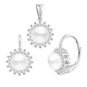 Stříbrná souprava VERA s přírodní bílou perlou - náušnice a přívěsek