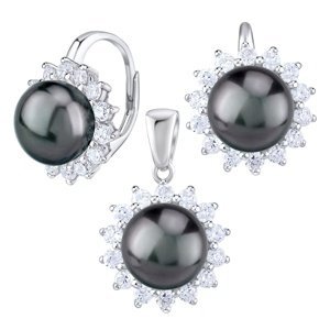 Stříbrné šperky s přírodní perlou v černé barvě Tahiti - náušnice a přívěsek