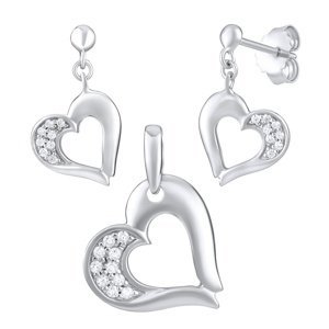 Stříbrná souprava šperků ve tvaru srdce - náušnice a přívěsek